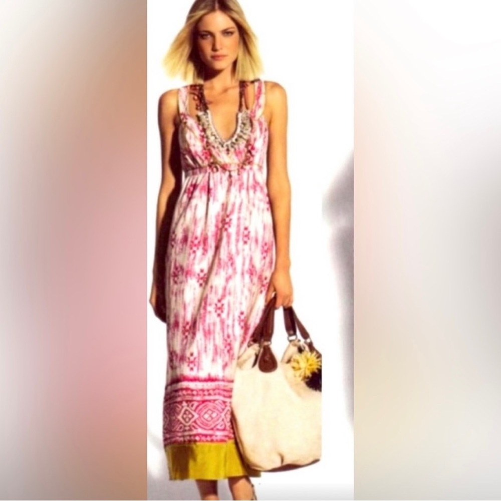 NEW Ann Taylor Loft 100% Silk Maxi Dress V- Neck Abstract Print Size 4
